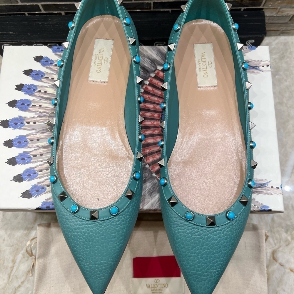VALENTINO GARAVANI Rockstud Pointed Toe Ballerina Flat